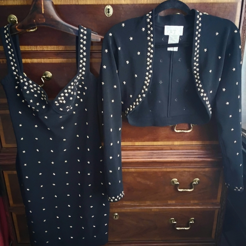 Cache Black Dress with Gold Star Accents